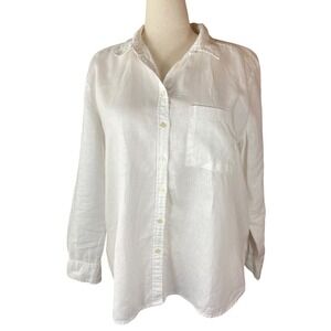 LOFT White Linen Shirt XL Long Sleeve Button Down Shirt Pocket